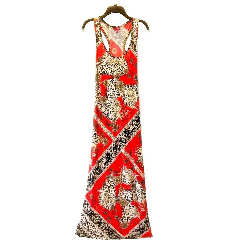 Bongo Maxi Sleeveless Women's Dress Red Animal Chain Print Multicolor SZ S